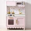 imageBest Choice Products Wooden Pretend Play Cottage Kitchen Kids Toy wStorage Scalloped Edge 5 Accessories Microwave Oven Clicking Knobs  BluePink