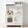 imageBest Choice Products Wooden Pretend Play Cottage Kitchen Kids Toy wStorage Scalloped Edge 5 Accessories Microwave Oven Clicking Knobs  BlueWhite
