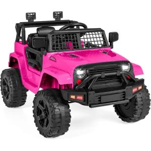 imageBest Choice Products 12V Kids Ride On Truck Car wParent Remote Control Spring Suspension LED Lights AUX Port  PinkHot Pink