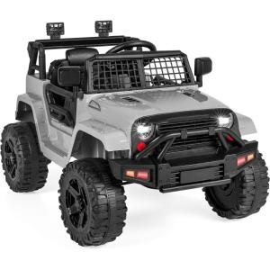 imageBest Choice Products 12V Kids Ride On Truck Car wParent Remote Control Spring Suspension LED Lights AUX Port  PinkLight Gray