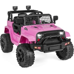 imageBest Choice Products 12V Kids Ride On Truck Car wParent Remote Control Spring Suspension LED Lights AUX Port  PinkPink