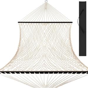 imageBest Choice Products 2Person Double Hammock Outdoor Woven Cotton Rope Hammocks for Backyard Patio wSpreader Bars Carrying Case 450lb Weight Capacity