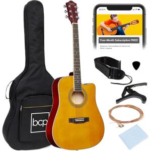 imageBest Choice Products 41in Beginner Acoustic Guitar Full Size All Wood Cutaway Guitar Starter Set wCase Strap Capo Strings Picks  BlackAged Natural
