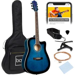 imageBest Choice Products 41in Beginner Acoustic Guitar Full Size All Wood Cutaway Guitar Starter Set wCase Strap Capo Strings Picks  BlackBlue