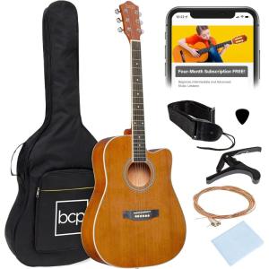 imageBest Choice Products 41in Beginner Acoustic Guitar Full Size All Wood Cutaway Guitar Starter Set wCase Strap Capo Strings Picks  BlackNatural Mahogany