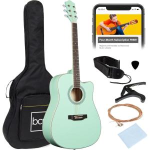 imageBest Choice Products 41in Beginner Acoustic Guitar Full Size All Wood Cutaway Guitar Starter Set wCase Strap Capo Strings Picks  BlackSoCal Green