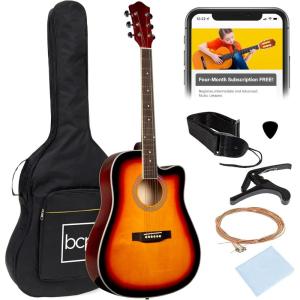 imageBest Choice Products 41in Beginner Acoustic Guitar Full Size All Wood Cutaway Guitar Starter Set wCase Strap Capo Strings Picks  BlackSunburst