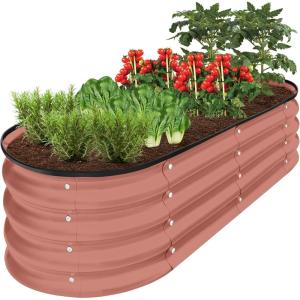 imageBest Choice Products 8x2x1ft Outdoor Metal Raised Garden Bed Oval Deep Root Planter Box for Vegetables Flowers Herbs and Succulents w 108 Gallon Capacity  Dark GreenTerracotta