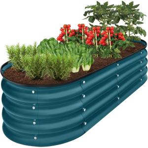 imageBest Choice Products 8x2x1ft Outdoor Metal Raised Garden Bed Oval Deep Root Planter Box for Vegetables Flowers Herbs and Succulents w 108 Gallon Capacity  Dark GreenPeacock Blue