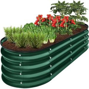 imageBest Choice Products 8x2x1ft Outdoor Metal Raised Garden Bed Oval Deep Root Planter Box for Vegetables Flowers Herbs and Succulents w 108 Gallon Capacity  Dark GreenDark Green