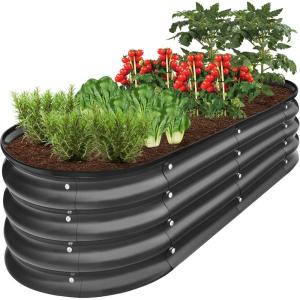 imageBest Choice Products 8x2x1ft Outdoor Metal Raised Garden Bed Oval Deep Root Planter Box for Vegetables Flowers Herbs and Succulents w 108 Gallon Capacity  Dark GreenCharcoal
