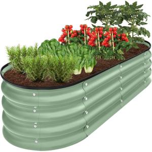 imageBest Choice Products 8x2x1ft Outdoor Metal Raised Garden Bed Oval Deep Root Planter Box for Vegetables Flowers Herbs and Succulents w 108 Gallon Capacity  Dark GreenSage Green
