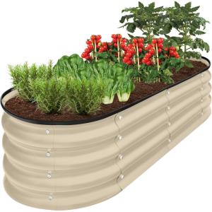 imageBest Choice Products 8x2x1ft Outdoor Metal Raised Garden Bed Oval Deep Root Planter Box for Vegetables Flowers Herbs and Succulents w 108 Gallon Capacity  Dark GreenBeige