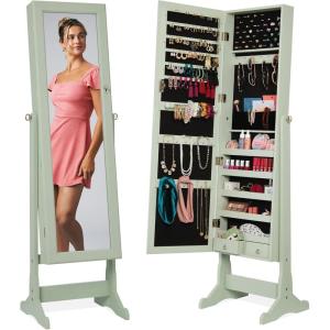 imageBest Choice Products Freestanding Jewelry Armoire Cabinet Full Length Standing Mirror Lockable Makeup Storage Organizer wVelvet Lining 3 Angles Lock Accessory Pouch 5 Shelves  BlackSage