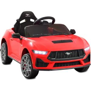 imageBest Choice Products Kids 12V Electric Ride On Car Officially Licensed Ford Mustang wParent Control LED Lights 2 Speeds Bluetooth  YellowRed