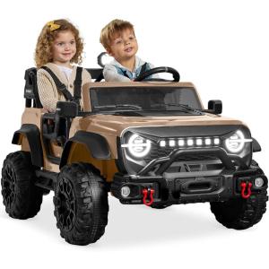 imageBest Choice Products Kids 24V 2Seater Electric Ride On Car Truck w 132lb Weight Capacity Parent Control Bluetooth LED Lights  Hot PinkTan