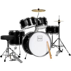 imageBest Choice Products Kids 5Piece Beginner Drum Set Junior Kit Starter Percussion wCymbals Pedal Drumsticks Stool Toms Snare Hi Hat  BlackBlack