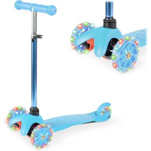imageBest Choice Products Kids Mini Kick Scooter Toy wLightUp Wheels Height Adjustable TBar Foot Break  YellowLight Blue