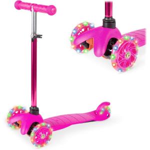 imageBest Choice Products Kids Mini Kick Scooter Toy wLightUp Wheels Height Adjustable TBar Foot Break  YellowPink