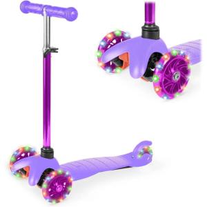 imageBest Choice Products Kids Mini Kick Scooter Toy wLightUp Wheels Height Adjustable TBar Foot Break  YellowPurple