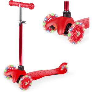 imageBest Choice Products Kids Mini Kick Scooter Toy wLightUp Wheels Height Adjustable TBar Foot Break  YellowRed