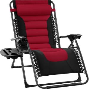 imageBest Choice Products Oversized Padded Zero Gravity Chair Folding Outdoor Patio Recliner XL Anti Gravity Lounger for Backyard wHeadrest Cup Holder Side Tray Polyester Mesh  BlackTanBlackBurgundy