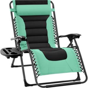 imageBest Choice Products Oversized Padded Zero Gravity Chair Folding Outdoor Patio Recliner XL Anti Gravity Lounger for Backyard wHeadrest Cup Holder Side Tray Polyester Mesh  BlackTanSeafoam GreenBlack