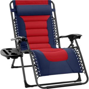 imageBest Choice Products Oversized Padded Zero Gravity Chair Folding Outdoor Patio Recliner XL Anti Gravity Lounger for Backyard wHeadrest Cup Holder Side Tray Polyester Mesh  BlackTanNavyRed