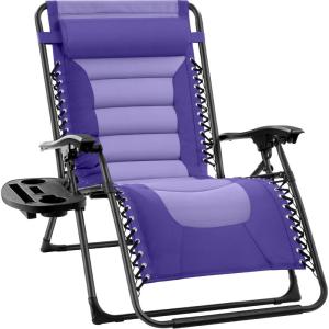 imageBest Choice Products Oversized Padded Zero Gravity Chair Folding Outdoor Patio Recliner XL Anti Gravity Lounger for Backyard wHeadrest Cup Holder Side Tray Polyester Mesh  BlackTanPurpleViolet