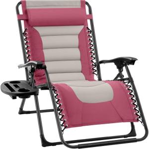 imageBest Choice Products Oversized Padded Zero Gravity Chair Folding Outdoor Patio Recliner XL Anti Gravity Lounger for Backyard wHeadrest Cup Holder Side Tray Polyester Mesh  BlackTanPinkTaupe