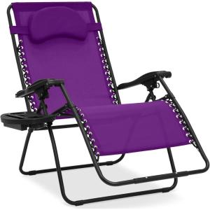 imageBest Choice Products Oversized Zero Gravity Chair Folding Outdoor Patio Lounge Recliner wCup Holder Accessory Tray Pillow  TanAmethyst Purple