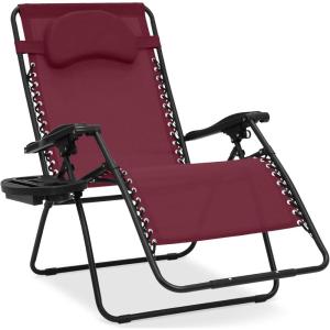 imageBest Choice Products Oversized Zero Gravity Chair Folding Outdoor Patio Lounge Recliner wCup Holder Accessory Tray Pillow  TanBurgundy