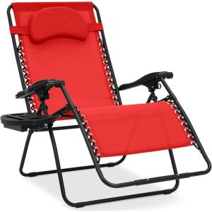 imageBest Choice Products Oversized Zero Gravity Chair Folding Outdoor Patio Lounge Recliner wCup Holder Accessory Tray Pillow  TanCrimson Red