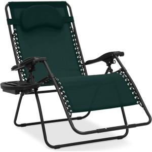 imageBest Choice Products Oversized Zero Gravity Chair Folding Outdoor Patio Lounge Recliner wCup Holder Accessory Tray Pillow  TanForest Green