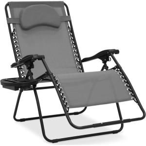 imageBest Choice Products Oversized Zero Gravity Chair Folding Outdoor Patio Lounge Recliner wCup Holder Accessory Tray Pillow  TanIce Gray