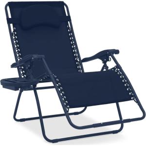 imageBest Choice Products Oversized Zero Gravity Chair Folding Outdoor Patio Lounge Recliner wCup Holder Accessory Tray Pillow  TanIndigo