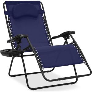 imageBest Choice Products Oversized Zero Gravity Chair Folding Outdoor Patio Lounge Recliner wCup Holder Accessory Tray Pillow  TanNavy