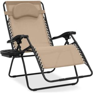 imageBest Choice Products Oversized Zero Gravity Chair Folding Outdoor Patio Lounge Recliner wCup Holder Accessory Tray Pillow  TanSandBlack
