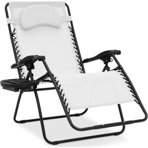 imageBest Choice Products Oversized Zero Gravity Chair Folding Outdoor Patio Lounge Recliner wCup Holder Accessory Tray Pillow  TanSnowBlack