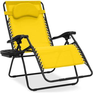 imageBest Choice Products Oversized Zero Gravity Chair Folding Outdoor Patio Lounge Recliner wCup Holder Accessory Tray Pillow  TanSunflower Yellow
