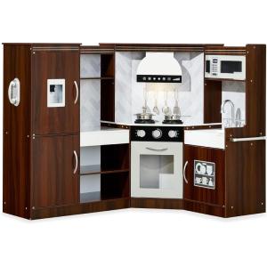 imageBest Choice Products Pretend Play Corner Kitchen Ultimate Interactive Wooden Kids Playset wLights ampamp Sounds Ice Maker Hood  EspressoEspresso
