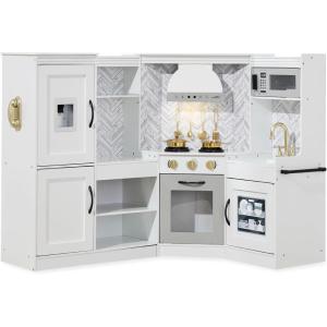 imageBest Choice Products Pretend Play Corner Kitchen Ultimate Interactive Wooden Kids Playset wLights ampamp Sounds Ice Maker Hood  EspressoWhite