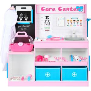 imageBest Choice Products Pretend Play Doctors Office Wooden Medical Center Toy Set for Kids wCarrying Case All Accessories Included Height Measurer 2Piece Costume  PinkPink