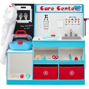 imageBest Choice Products Pretend Play Doctors Office Wooden Medical Center Toy Set for Kids wCarrying Case All Accessories Included Height Measurer 2Piece Costume  PinkBlue