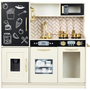 imageBest Choice Products Pretend Play Kitchen Wooden Toy Set for Kids wRealistic Design Telephone Utensils Oven Microwave Sink  Pink FloralCream