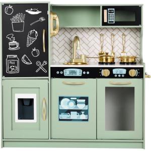 imageBest Choice Products Pretend Play Kitchen Wooden Toy Set for Kids wRealistic Design Telephone Utensils Oven Microwave Sink  Pink FloralSage