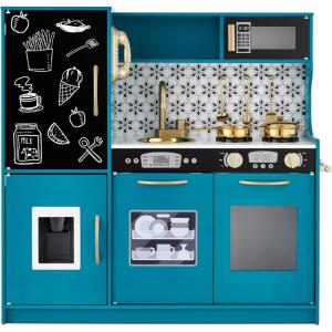 imageBest Choice Products Pretend Play Kitchen Wooden Toy Set for Kids wRealistic Design Telephone Utensils Oven Microwave Sink  Pink FloralTeal