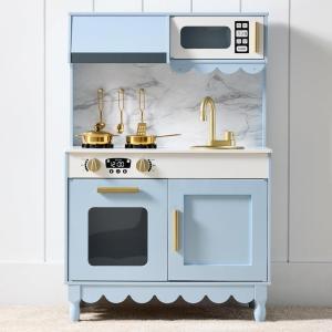 imageBest Choice Products Wooden Pretend Play Cottage Kitchen Kids Toy wStorage Scalloped Edge 5 Accessories Microwave Oven Clicking Knobs  BlueBlue
