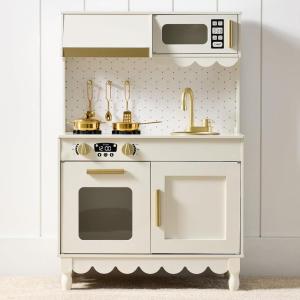 imageBest Choice Products Wooden Pretend Play Cottage Kitchen Kids Toy wStorage Scalloped Edge 5 Accessories Microwave Oven Clicking Knobs  BlueCream
