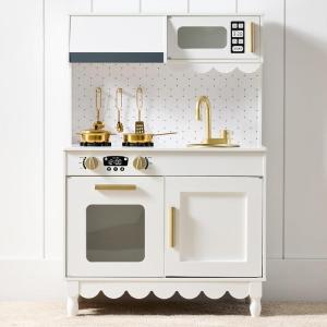 imageBest Choice Products Wooden Pretend Play Cottage Kitchen Kids Toy wStorage Scalloped Edge 5 Accessories Microwave Oven Clicking Knobs  BlueWhite